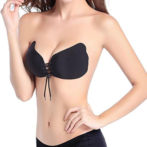 Womens Rope Adjustable Self Adhesive Invisible Push Up Silicone Bras (Cup-B=(34B/38A/36A/32B), Black)