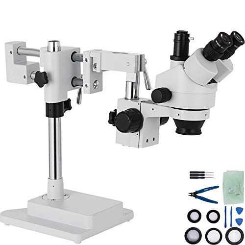 VEVOR Microscopio Trilocular, 3,5X-90X Microscopio Estereo 55-75 mm Microscopio Estereo Profesional Microscopio con Brazo Ajustable con Rango de Enfoque de 26:1 para Observacion de Insectos, etc.