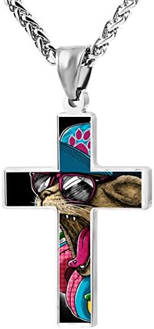 Cool And Wild Cat Religious Prayer Jewelry Pendant Zinc Alloy Cross Necklace