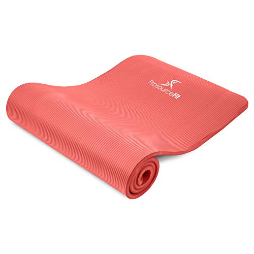 ProsourceFit Extra Thick Yoga and Pilates Mat ½” (13mm), 71-inch Long High Density Exercise Mat with Comfort Foam and Carrying Strap, Red