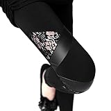Women Black Lace Floral Mesh Sheer Leather Inset Footless Legging Pant