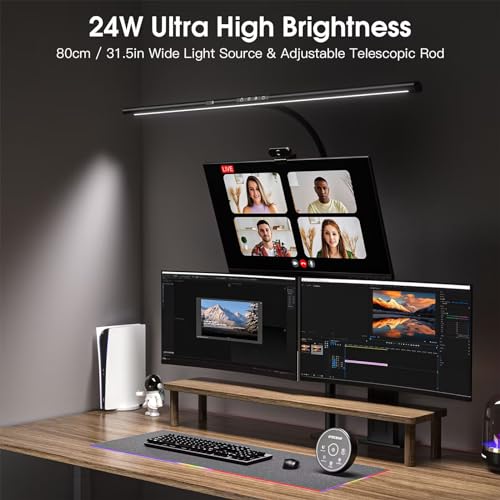 EYOCEAN LED Desk Lamp, Eye Care Screen Lamp, Adjustable Dimming and Color Temperatures, with Telescopic Rod and Memory Function