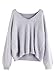 ROMWE Women's Loose Puff Sleeve V Neck Fuzzy Pullovers Jumper