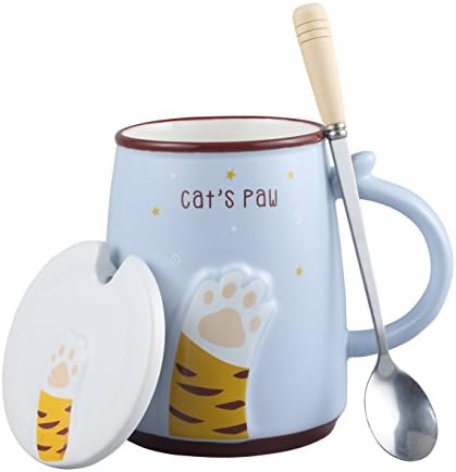 Neolith 15 oz Cat Lover Mug Funny Cat Mugs for Women Ceramic Big Coffee Mug with Lid & Spoon Cat's Paw Mug with Gift Box Tea Cup 3D Cat Mugs Purple for Men & Women, Mom & Dad (15 oz, LightSlateBlue)