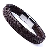 Men's Deep Brown Braided Genuine Leather Cuff Bracelet with Elegant 316L Stainless Steel Clasp
