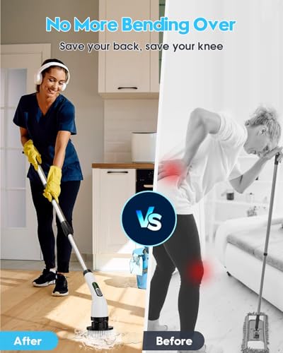 Electric Spin Scrubber for Cleaning Bathroom, Shower Cleaner Brush with Long Handle, Cordless Power Scrubber with 7 Brushes Heads, IPX7 Waterproof Scrub Brush Tool for Bath Tub Tile Grout Glass