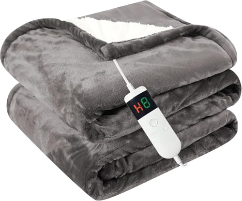 Qieryun Heated Blanket with Auto Shut-Off, 130 x 180 cm, 10 Heating Levels 8 Hours Auto Off Timer Overheat Protection (Light Grey, 150 x 180 cm)