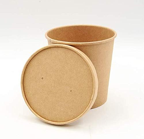 INNO 16OZ Biodegradable Container-Kraft Paper Cup for Ice-cream/Soup/Food-Eco-Friendly To Go/Take Out Paper Cups With Lids-30 pack Including Lids (16oz)