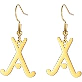 Gold Hockey Stick Dangle Earrings Lightweight Sport Hypoallergenic Stainless Steel Earrings for Women Hockey Players and Fans