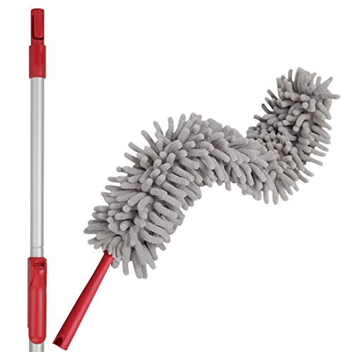 CLEANHOME,69in Microfiber Bendable Chenille Duster with Telescoping Extension Pole and Removable Washable Head for Cleaning High Ceiling Fan,Interior Roof, Cobwebs,Furniture,Keyboard