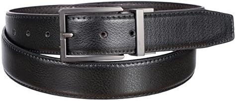Landes Men's Reversible PU Bonded Leather Modern with Durable Sleek Metal Buckle (Black/Brown, 38)