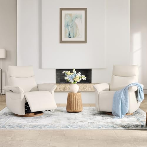 CHITA Power Recliner Chair, Electric Triple-Motor Swivel Glider Nursery Rocking Chair with Adjustable Power Headrest and Lumbar Support, Solid Wood Base, Linen