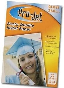 ProJet 260gsm Gloss 6x4 Paper 20 Sheets Brand ProJet ProJet Photo Paper 6 x 4 (10 x 15) single sided 20 sheets