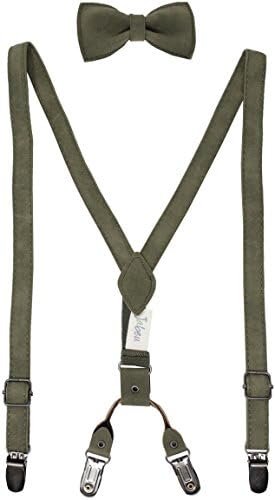 Jabeu Boys Suede Suspender &amp; Bowtie Set - LSB032-49 - Olive, Boys