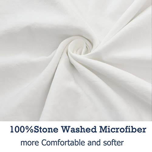 M&Meagle Duvet Cover White,Solid Color Button Design,100% Microfiber Treated by Washed Cotton Process,Feels Like a Very Soft Cotton-Queen Size(3Pcs,1 Duvet Cover 2 Pillowcases) - Thumbnail 4