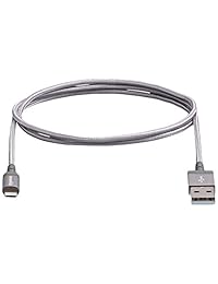 Cable de conexión retráctil  Basics de nylon trenzado. Certificado por Apple, conector luz a USB A, 3 ft, plata, 6 patas, Gris oscuro