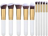 Cinlla 10pcs Premium Synthetic Kabuki Makeup Brush Set Cosmetics Foundation Blending Blush Eyeliner Face Powder Brush Makeup Brush Kit (Golden White)