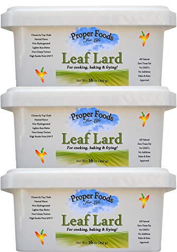 Proper Food's - 100% Pure Leaf Lard - Non-Hydrogenated - for Cooking, Baking and Frying - 16 oz (Pack of 3)