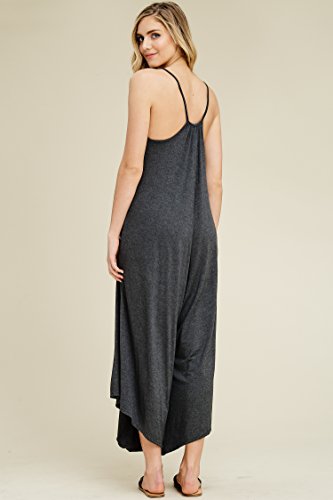 Annabelle Women's Plus Size Spaghetti Strap Deep V-Neck Loose Wide Leg Maxi Jumpsuit with Pockets Mid Grey XXX-Large J8030P