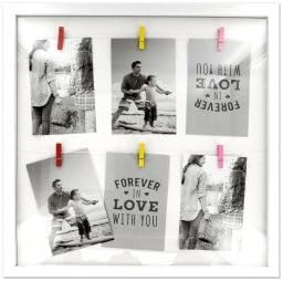 Clothesline Picture Frame Large Hanging 4 x 6 Photo Display with Mini Clothespins (White)