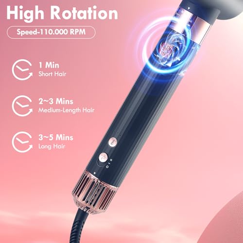 NDLT Hairstyler 6 in 1 Airstyler, 120,000 RPM Hair Styler with Highly Concentrated Ion Technology, Warm Air Brush, Hair Dryer, Straightening Brush & Curling Iron for Quick Drying, Straightening and