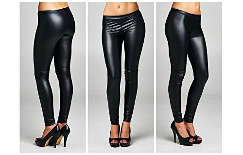 Women s stretchy faux leather leggings pants black legg…