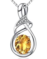 HXZZ Sterling Silver Natural Gemstone Citrine Pendant Necklace Fine Jewelry for Women