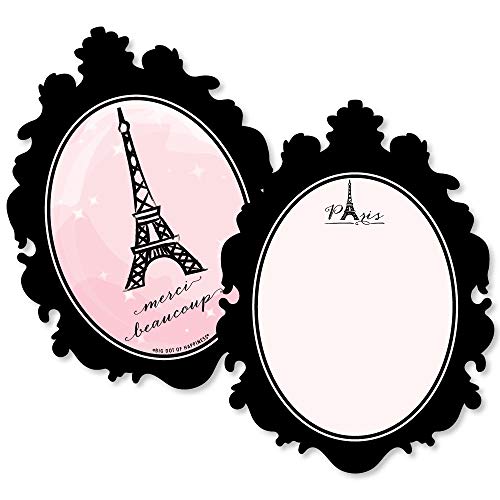 Paris, Ooh La La - Shaped Thank You Cards - Paris Themed Baby Shower or Birthday Party Thank You Note Cards with Envelopes - Set of 12