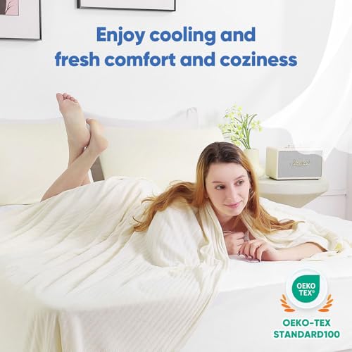Marchpower Cooling Blanket, Arc-Chill 3.0 Summer Blanket Double-Sided Cooling Blanket, Soft and Breathable Knit for Sweats Loafers Warm Sleepers, 150 x 200 cm, Cream
