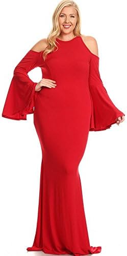 Cranberry Palace Fashion Red Bell Sleeves 2165 Sexy Hourglass Mermaid Gown Maxi Dress Plus (1X)