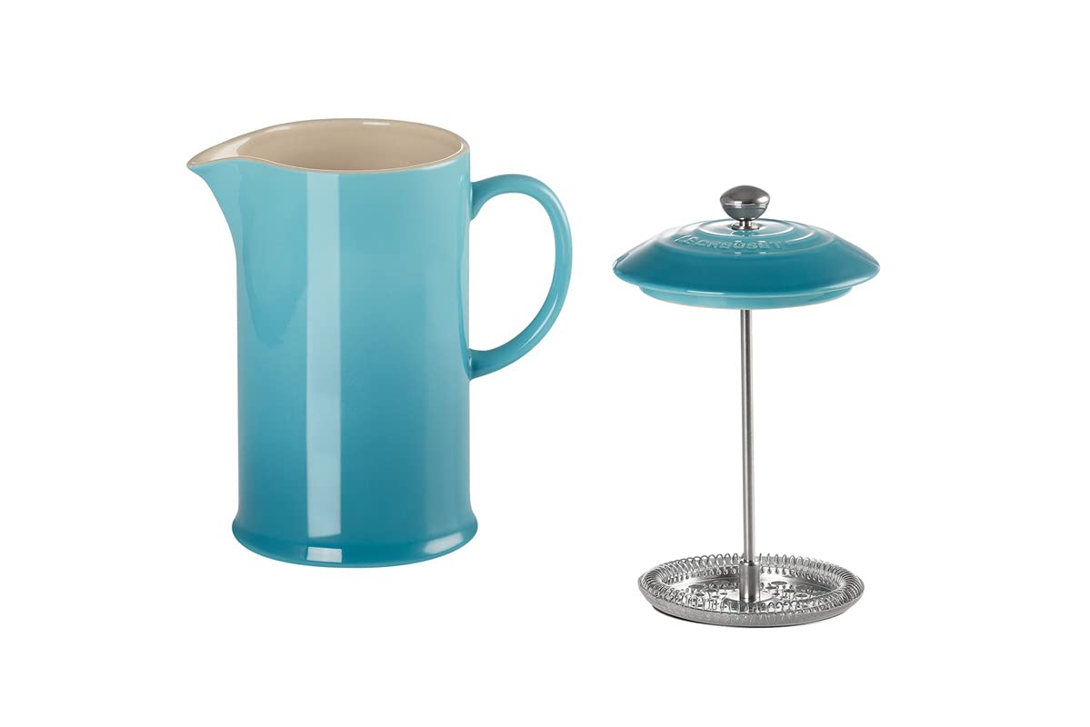 Le Creuset Stoneware Cafetière French Press with Stainless Steel Plunger, 1 Litre, Serves 3-4 Cups, Teal, 91028200490000