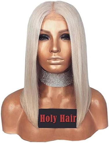 60# Blonde Short Bob Human Hair Wigs for Women Middle Part Pre Plucked Full Lace Front Virgin Hair with Baby Hair Bleached Knots (14inch Full Lace Wig)