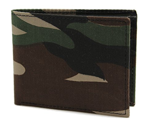 Canvas Army Military Camouflage Leather Bi-fold Wallet in Gift Box