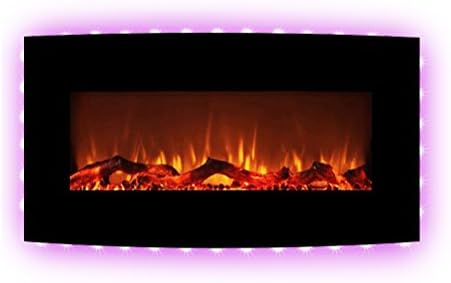 FLAMEandSHADE 34" Electric Fireplace Heater, Wall Fireplace with Remote, 10 LED Flame and Backlight Colors, Freestanding or Wall Mounted, Curved Panel