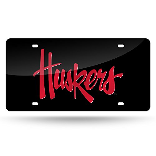 Rico Industries NCAA Nebraska Cornhuskers - Black Laser Inlaid Metal License Plate Tag, 6 x 12-inches