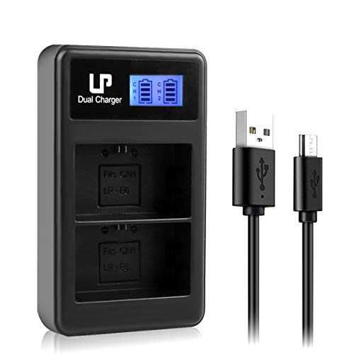 LP LP-E6 LP E6N Dual Slot Battery Charger, Compatible with Canon EOS 90D, 80D, 70D, 60D, 60DA, 7D Mark II, 7D, 6D Mark II, 6D, 5D Mark IV, 5D Mark III, 5D Mark II, 5DS, 5DS R, R DSLR Cameras