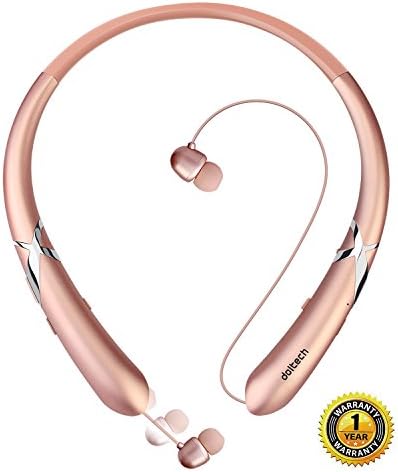 Bluetooth Headphones DolTech Retractable Earbuds Neckband Wireless Headset Sport Sweatproof Earphones with Mic for iPhone Android Cellphone (Rosegold)