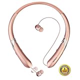 Bluetooth Headphones DolTech Retractable Earbuds Neckband Wireless Headset Sport Sweatproof Earphones with Mic(Rosegold)