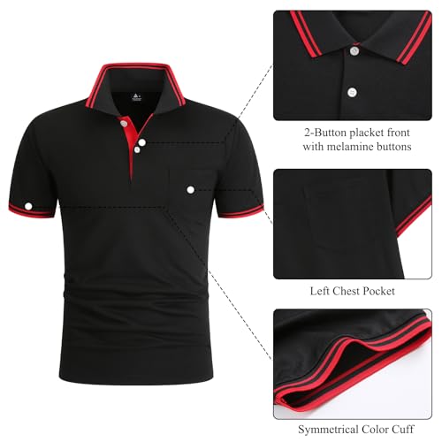 Black Polo Shirts for Men Short Sleeve Golf Polo