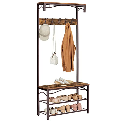 VASAGLE ALINRU Coat Rack, 3in1 Hall Tree, Entryway Shoe Bench Coat
