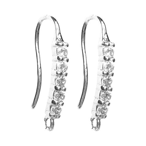 2pcs / 1 pair .925 Sterling Silver Clear Cz Crystal Dangle Earring Connector Earwire French Hook 22.5mm / Findings/Bright