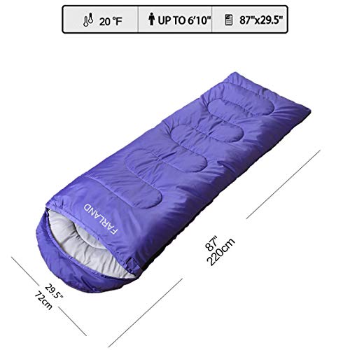 FARLAND Rectangular Sleeping Bags 20 Degree â„‰,Cold Weather 4 Season for Adults, Youth, Kids, Unisex for Camping, Hiking, Waterproof, Traveling, Backpacking and Outdoors