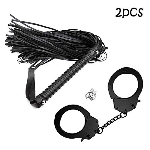 ANDERSE Riding Crop/Faux Leather Short Horse Whip & Metal Handcuff, Flogger Whips for Sex, Cosplay Costume Accessory Pretend Horse Crops, Police Role Play Party Supplies (Black)