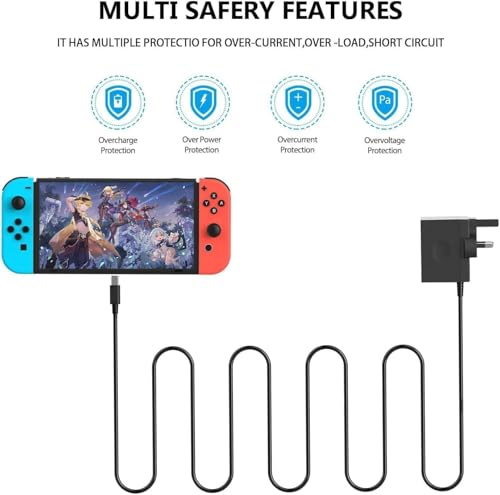 45W Charger for Switch 1/2/Switch OLED/Switch Lite, 2Hours 15V/3A Fast Charging AC Adapter 5FT Type-C Cable Power Supply for Switch 1/2/Lite/Dock and Pro Controller - Support TV Mode