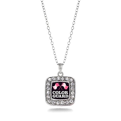 Color Guard Marching Band Charm Classic Silver Plated Square Crystal Necklace