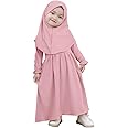 AWIBMK Baby Girls Two-Piece Abaya Dubai Turkey Prayer Maxi Dress + Full Cover Hijab Muslim Long Sleeve Robe Islamic Clothing