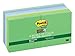 Post-it Recycled Super Sticky Notes, 3x3 in, 12 Pads, 2X Sticking Power, Oasis Collection, Cool Colors, Recyclable (654-12SST)