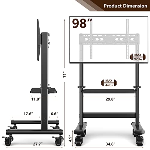 Mobile TV Cart Rolling TV Stand with Wheels for 5598 Inch LCD LED Flat Curved Screens up to 200