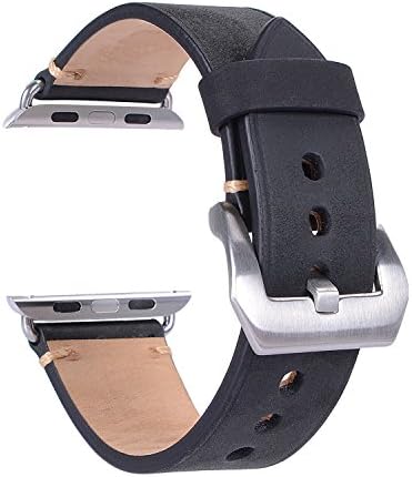 For Apple Watch Band 42mm Leather Strap Replacement Watchbands with Stainless Metal Clasp for iWatch Series 3 / 2 /1 Sport Edition (42mm Black )