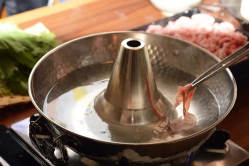 JapanBargain 4590, Shabu Shabu Hot Pot Pan Japanese Traditional Stainless Steel Hotpot Cooking Pot with Chimney, 10-1/4 inches, Made in Japan